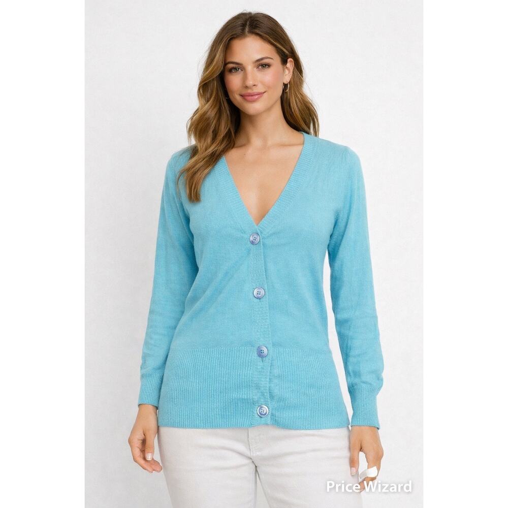 Jeannie McQueeny 80% Cashmere 20% Silk Cardigan Torquoise Women's Lg Embroidered